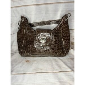 Vintage Y2k Brown Faux Croc Shoulder Bag PVC‎ Embossed Alligator Style Purse